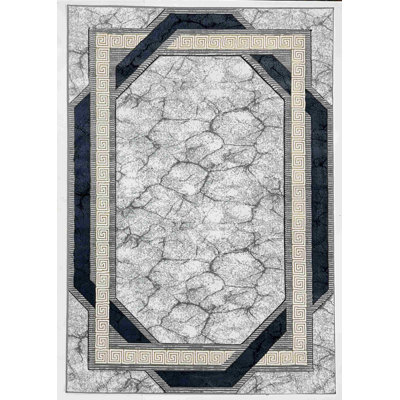 Abstract Thick Area Rug Hand Carved Modern Geometric Carpet Design 8866 Navy 5X7