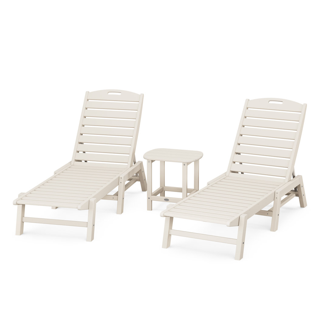 Nautical 3-Piece Chaise Lounge Set with South Beach 18" Side Table POLYWOOD® 