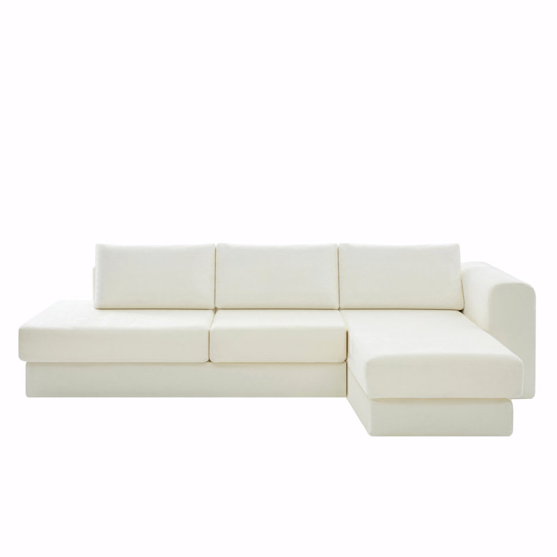 Canapé modulaire en chenille en L 113 po avec coussins double épaisseur Boneless, Beige