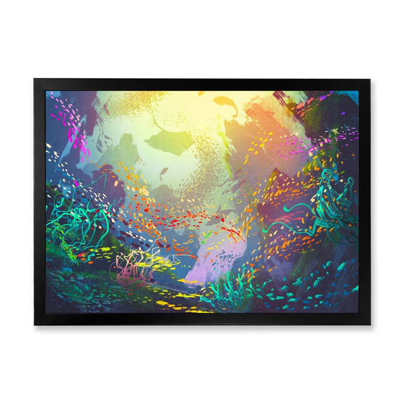 «Video Game Underwater With Coral Reef», reproduction d'art moderne sur toile, Cadre photo noir, H 8 po x l 12 po x P 1 po