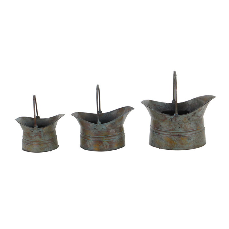 Bronze and Silver Metal Rustic Industrial Planter Set
