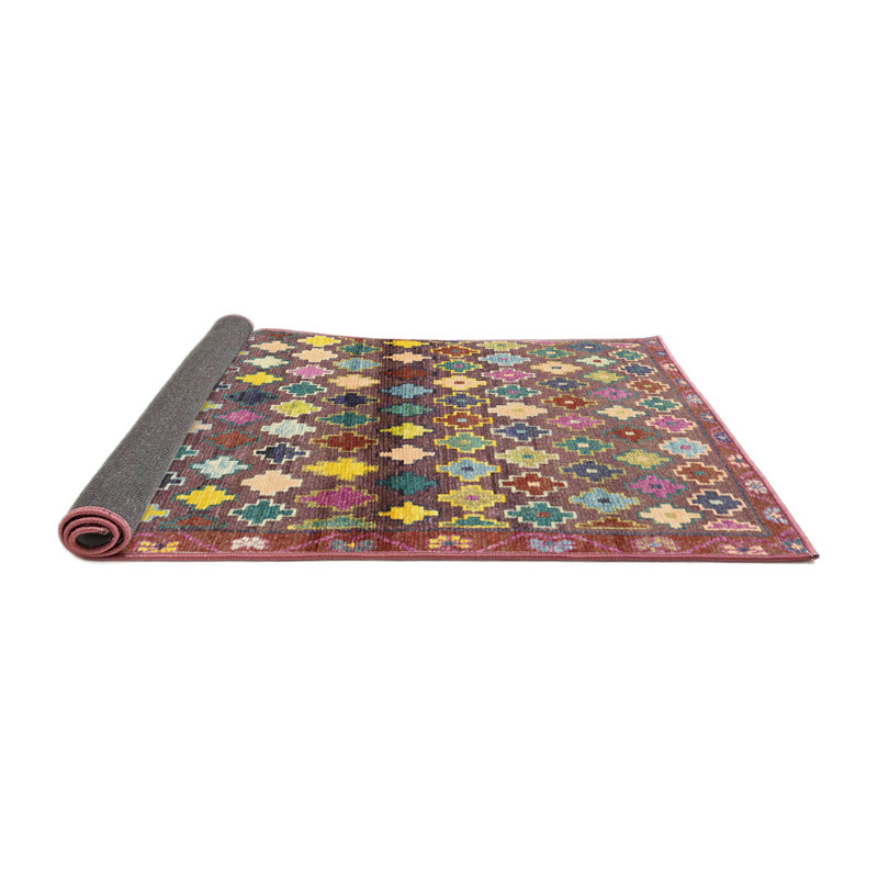 Tapis brun/beige/bleu contemporain, Carré 8 pi