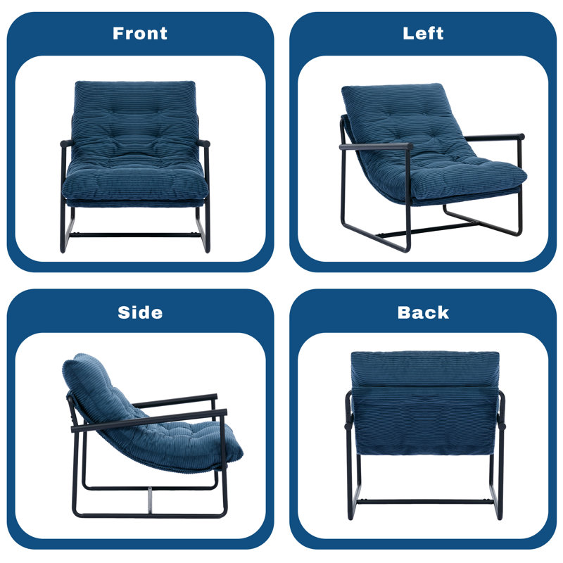 Pair Of Contemporary Corduroy Fabric Accent Chairs With Durable Metal Base, Blue