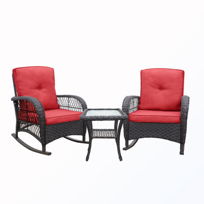 Ensemble de conversation 3 pièces avec chaise berçante et table d'appoint en verre