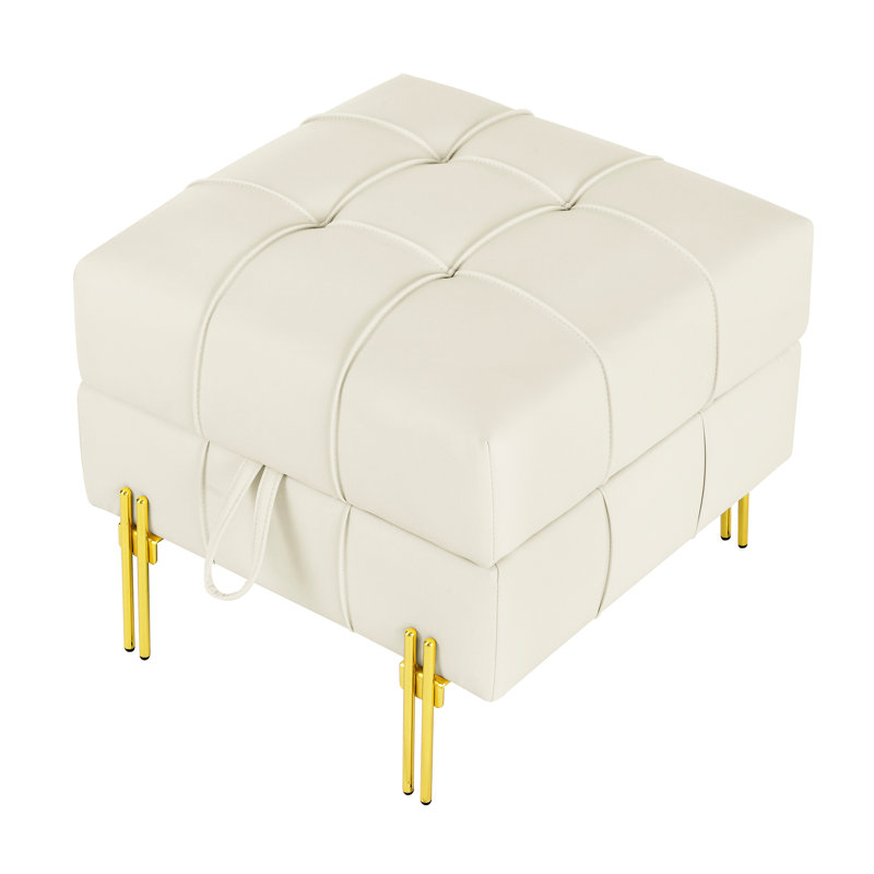 Beige Leather Storage - 22 Inches, Pet-, Golden Stainless Steel Legs, Modern Entryway Bench 21.49 In. Deep Scratch In Pet- With Graceful Legs