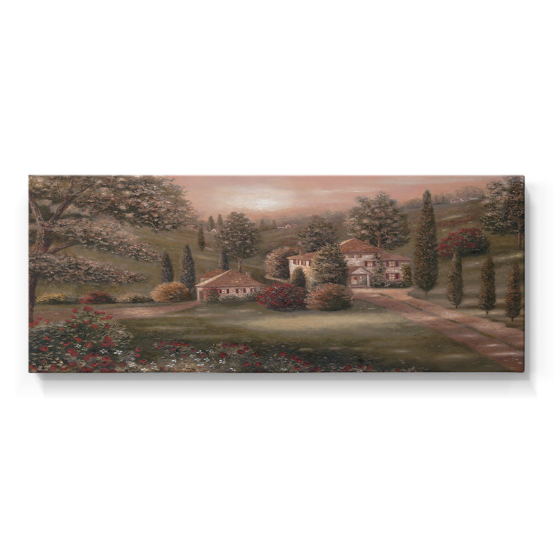 Soirée en Toscane II - Toile tendue avec châssis - Prêt à accrocher, H 12 po x l 30 po