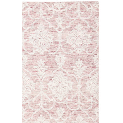 Hornersville Ikat Handmade Tufted Wool Pink/Ivory Area Rug