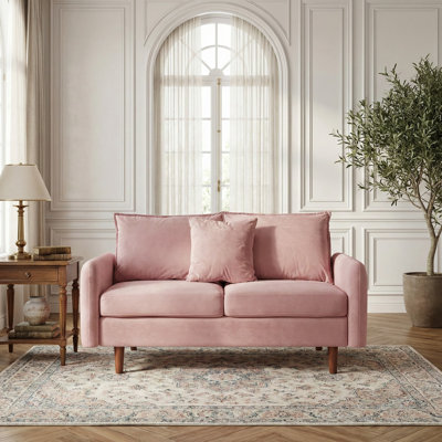  56" Wide Velvet Round Arm Loveseat, Featuring Side Storage Pockets and a Small Square Throw Pillow