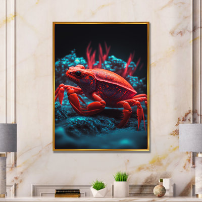 Crabe rouge Kayelyn dans des tons de noir et de bleu I - reproduction sur toile