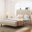 Velvet Upholstered Platform Bed With Metal Slats , Metal Bed Frame With Charging Station-1593646544