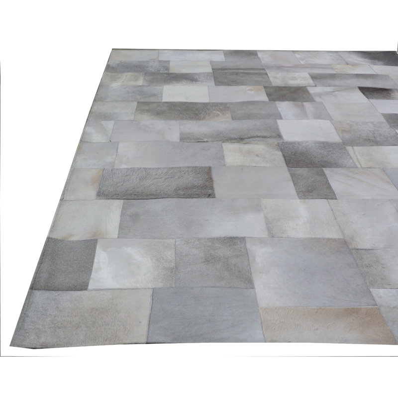 Natural Hide Cowhide Geometric Area Rug, Rectangle 5' x 8'