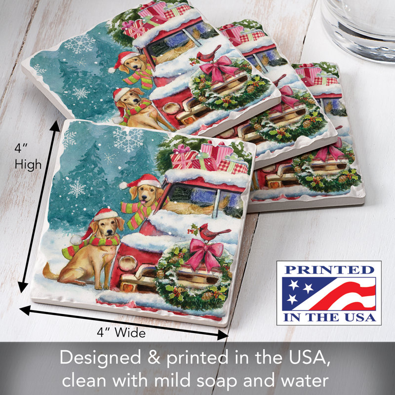 Holiday Buddies 4-Pack Tumbled Tile Stone Coasters