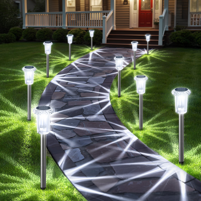Solar Lights Outdoor, Ip65 Waterproof 6000k Cold White Led Stainless Steel Stake Outside Lights For Yard Pathway Garden Driveway Walkway Landscape Path Lighting