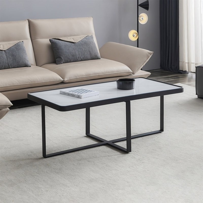Table basse Taconite, Pierre, Blanc, Noir