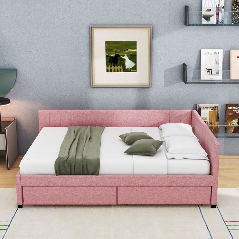  Mildaras Upholstered Sofa Daybed with 2 Storage Drawers, Pink