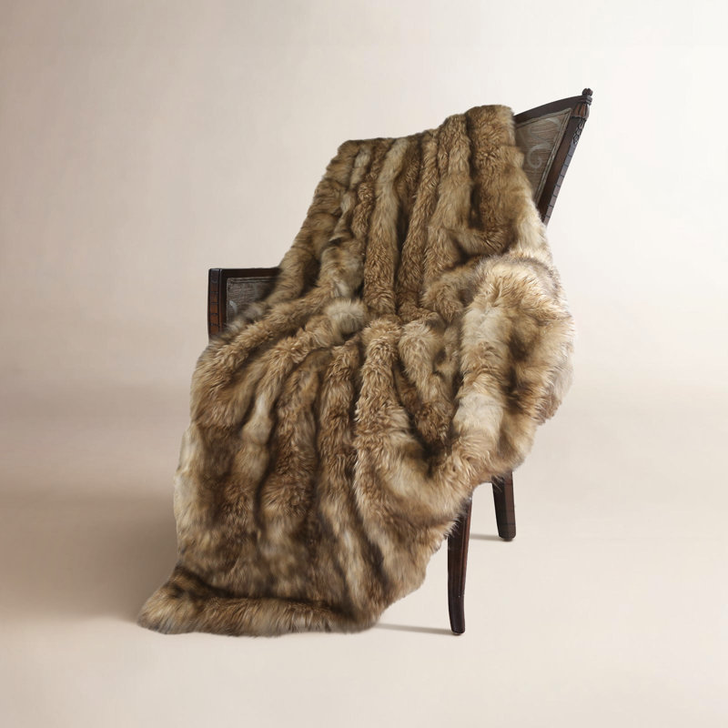 Raegan Faux Fur Throw Blanket, Platinum Frost Fox, 58" W x 84" L