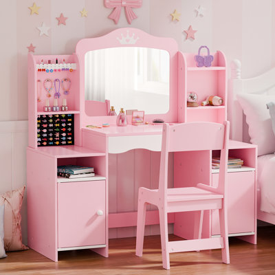 Kids Vanity Set With Stool And Mirror