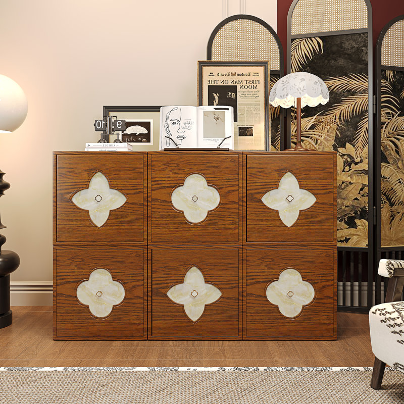 Modern Art Deco Sideboard, 6-Door Sideboards Accent Cabinet Modular Wooden Buffet With Storage, Brown