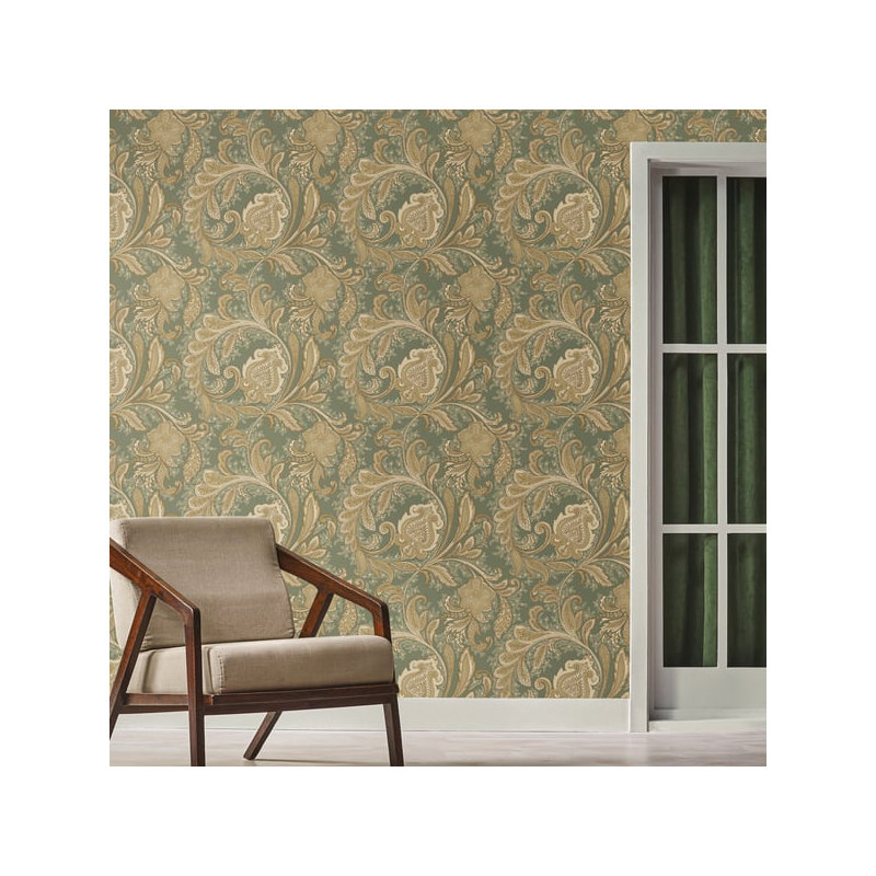 Elegance 10m x 53cm Satin Wallpaper Roll, Green