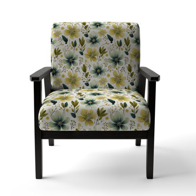 Green And White Ferns Sereny - Upholstered Farmhouse Arm Chair, Rustic Floral Accent Chair
