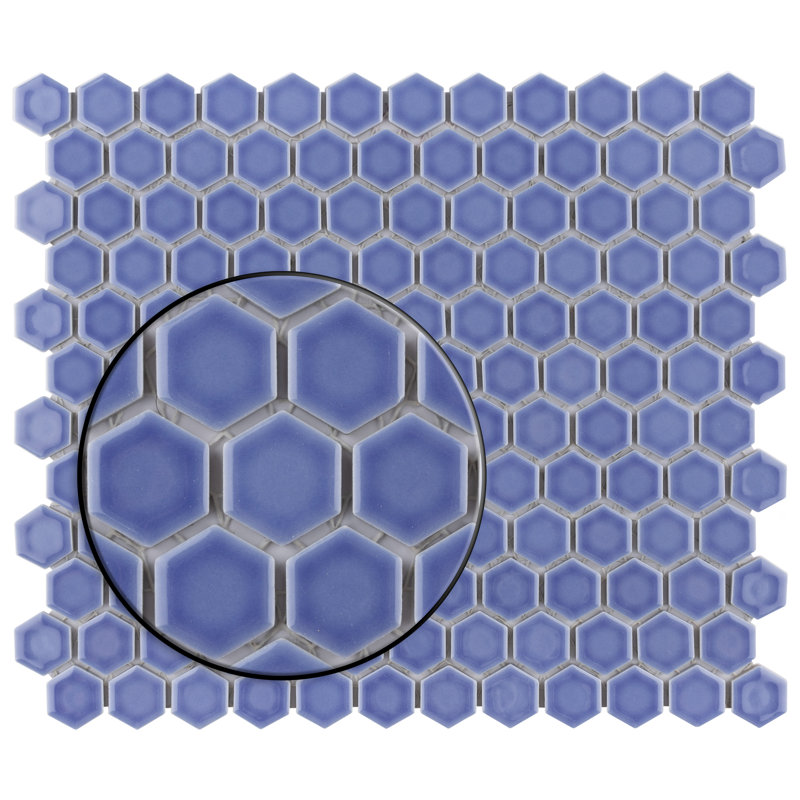 Tribeca 1" Hex Glossy 10-1/4 " x 11-7/8 " Porcelain Mosaic Floor and Wall Tile, Purple