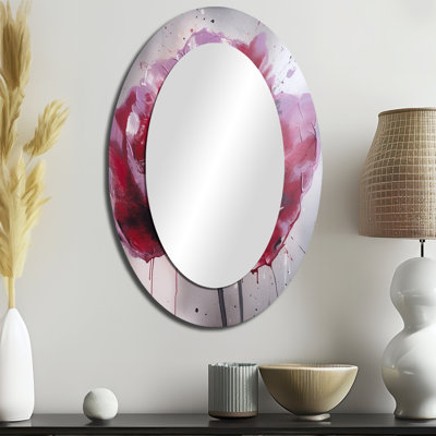 Rose délicat Poppy II - grand miroir mural ovale sur métal