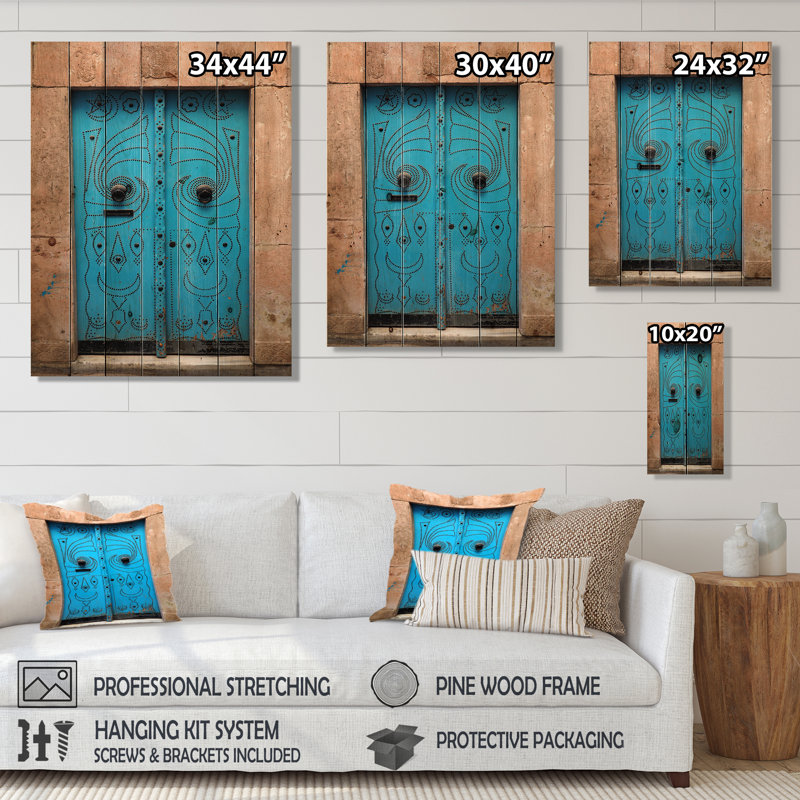 Impression d’art graphique sur bois « vintage Arab door »-sans cadre, H 32 po x l 24 po x P 1 po