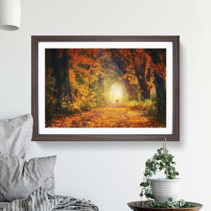Heading Through an Autumn Forest in Abstract - Picture Frame Graphic Art Print, Walnut Framed, 62cm H x 87cm W x 2cm D