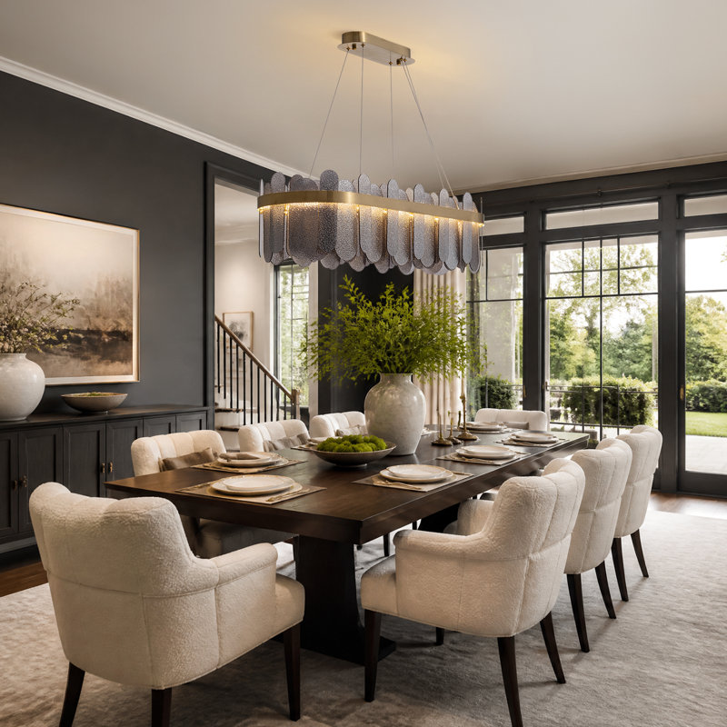 42'' Modern LED Chandelier, Smoked Gray Glass Pendant Light with Adjustable Color Temperature
