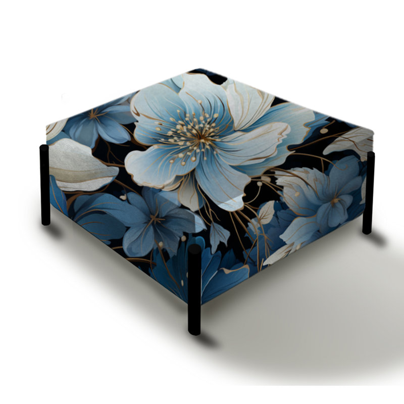 Motif de rêve floral bleu et blanc - Grand repose-pieds carré floral