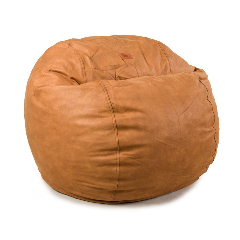 CordaRoy's Faux Leather Convertible Bean Bag Chair, Small (Full), Cognac Faux Leather
