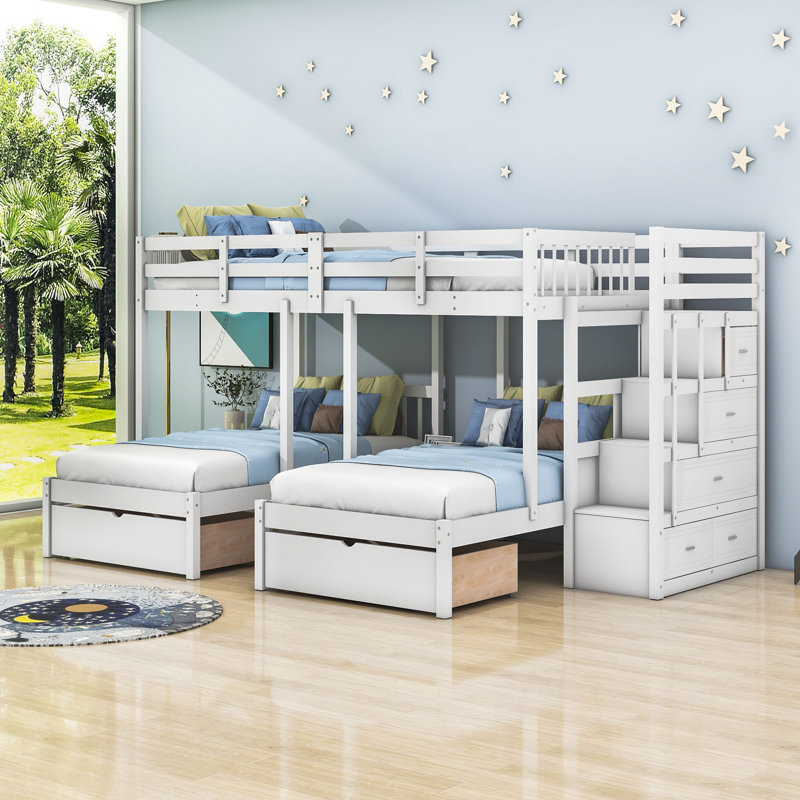 Aat Full Over Twin & Twin 7 Drawers Triple / Quad Bunk Bed by Isabelle & Max, White