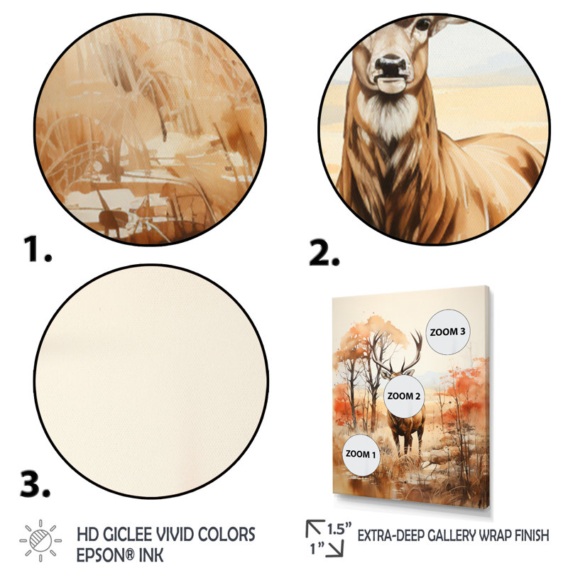 Woodland Deer Wanderers I, reproduction d'art sur toile, H 32 po x l 24 po x P 1 po, Cadre simple noir