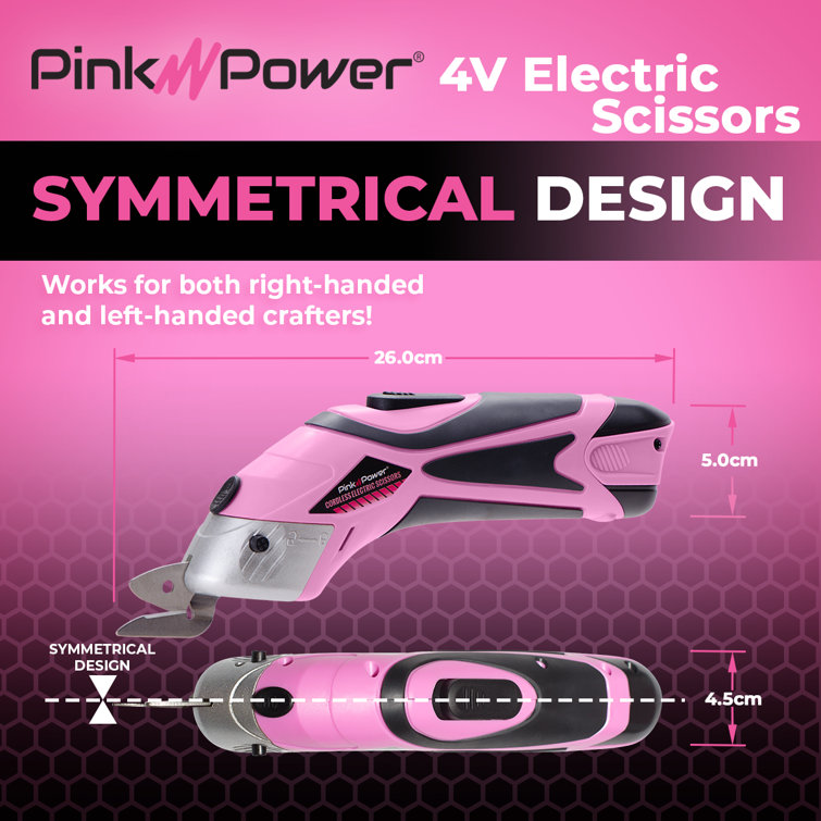 Pink Power Electric Fabric Scissors Box Cutter for Crafts, Sewing, Cardboard, Scrapbooking - Cordless Shears Cutting Tool