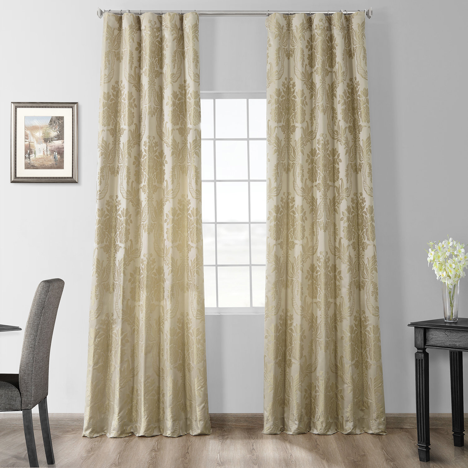 Ballsallagh Floral Faux Silk Curtain Panel, 50" W x 84" L, Champagne