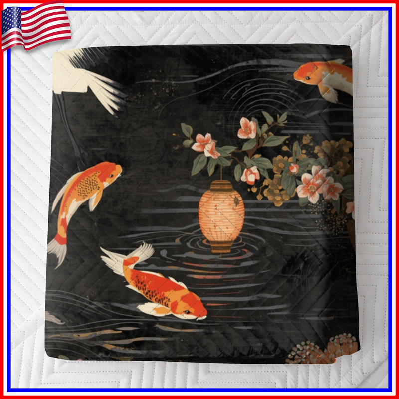Couvre-lit matelassé Cranes and Koi, Double