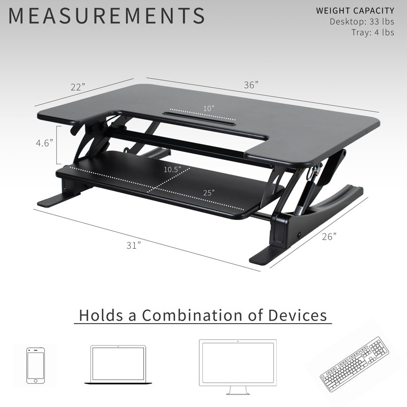 Vivo Light Wood 36" White Frame Standing Desk Converter