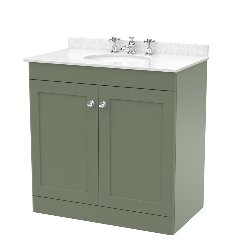 Classique 820mm Single Bathroom Vanity with Drop In Vitreous China Basin, Satin Green, White