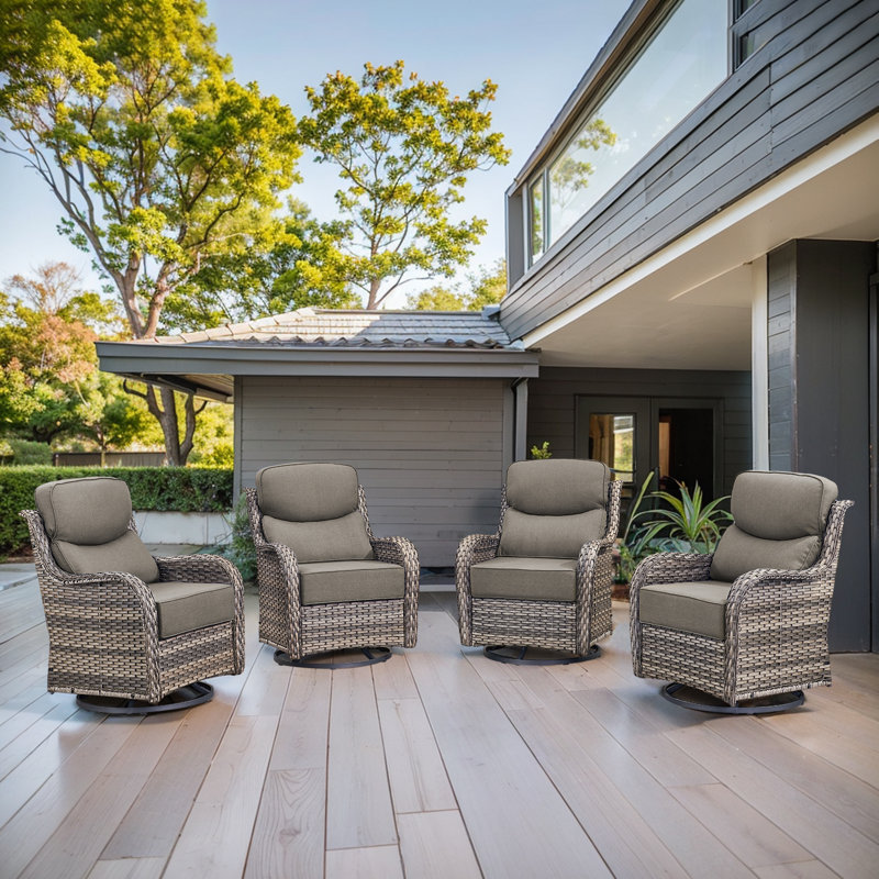 Chaises de patio pivotantes en osier pour l'extérieur avec coussins de 6 po Deb, Gris, Gris