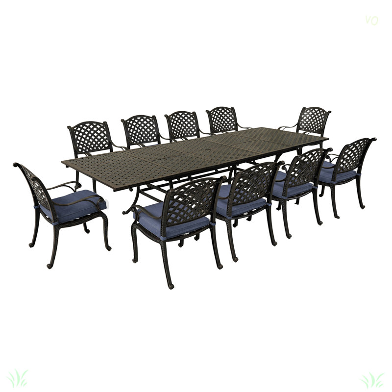 Ensemble repas d'extérieur en aluminium 7 pièces avec coussin, Bleu marine antique