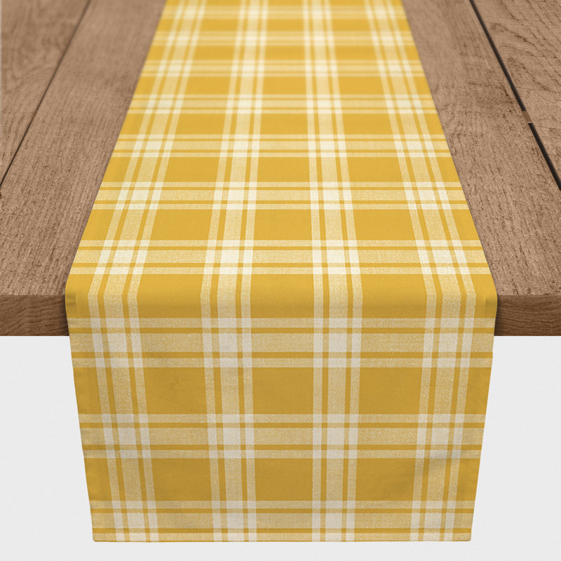 Chemin de table Chelene, 72 po x 16 po, Guingan, Jaune à carreaux 3