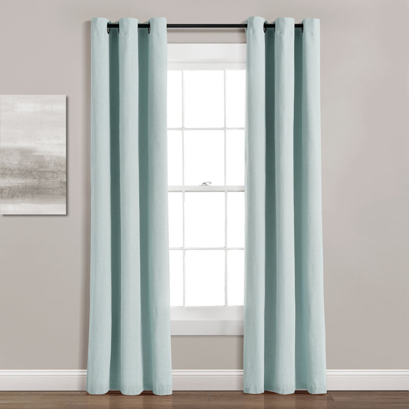 Lush Decor Linen Grommet Cotton Blend Blackout Curtain Single Panel, Blue