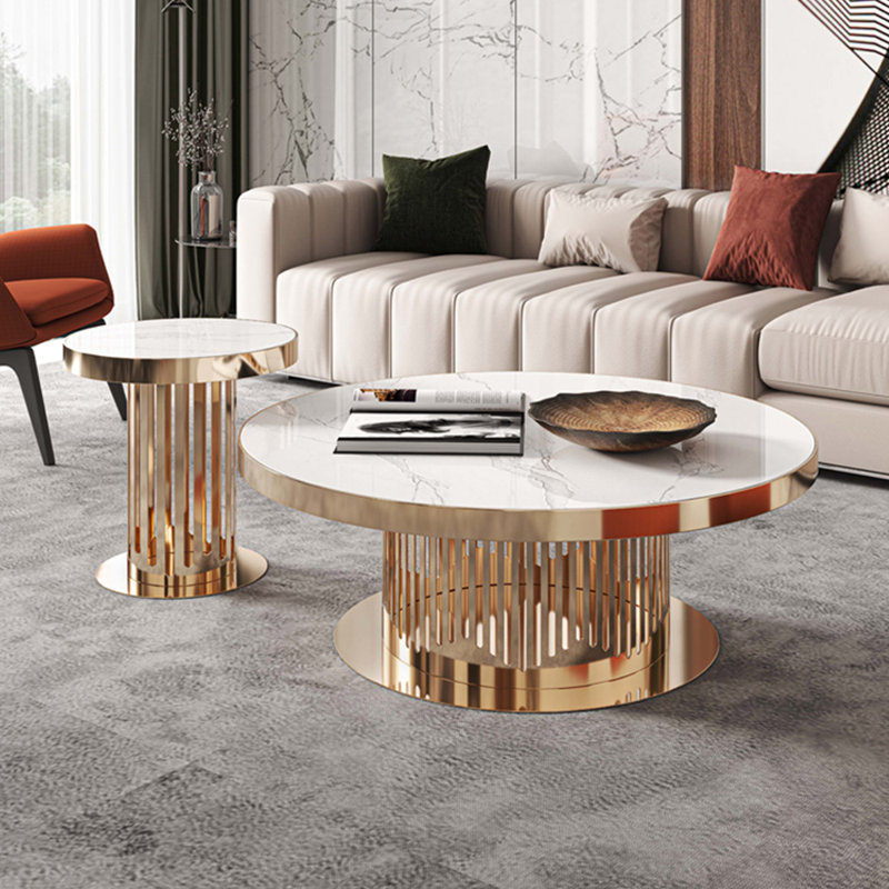 Ensemble de tables basses rondes luxueuses de style italien, H 15 po x L 31,5 po x l 31,5 po, Doré