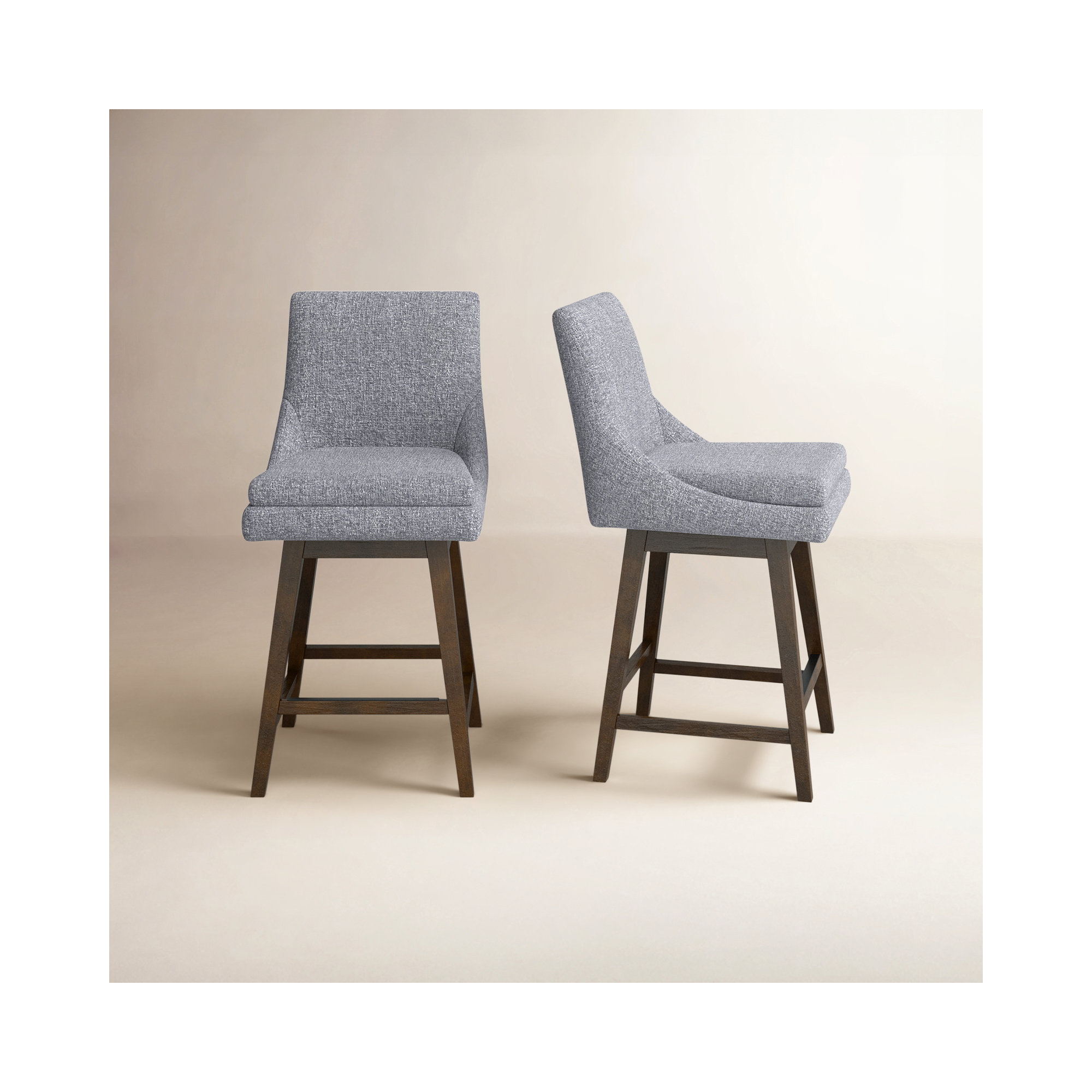 Upholstered Swivel Counter Stool (Set of 2), Nathan Gray Tweed/Walnut