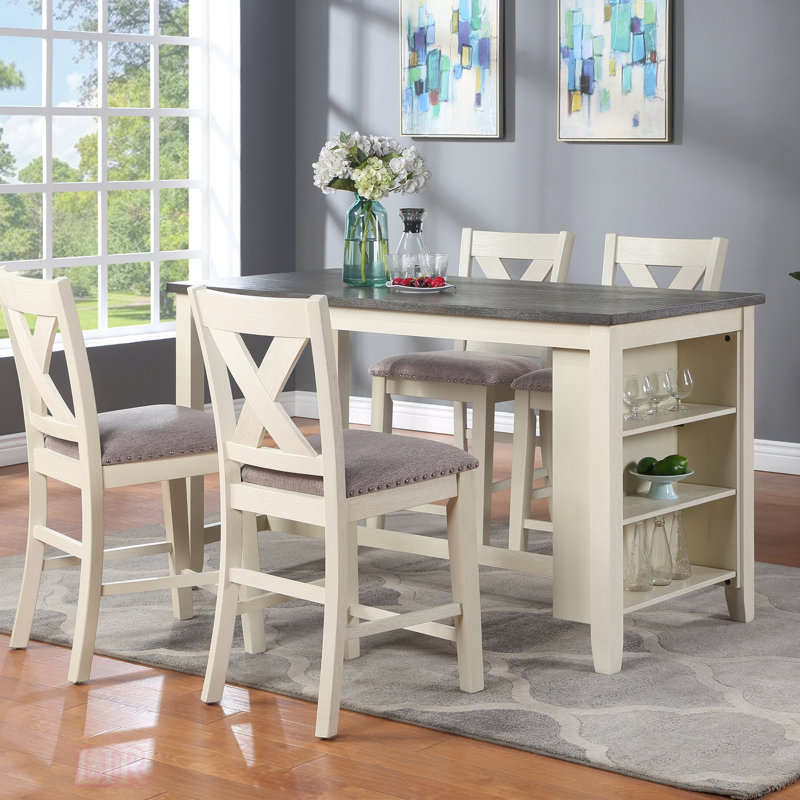 Ensemble de salle à manger à hauteur de comptoir 5 pièces avec tablettes de rangement et chaises hautes Modern Modern Contemporary