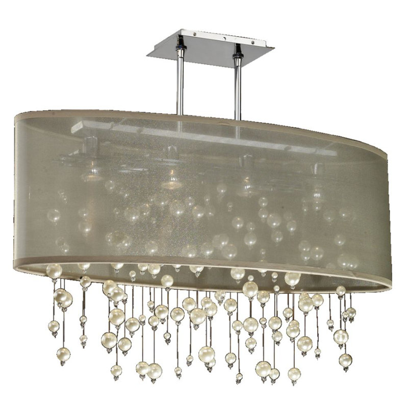 Lustre géométrique 4 lumières unique/avec accents de perles Dottie, Taupe