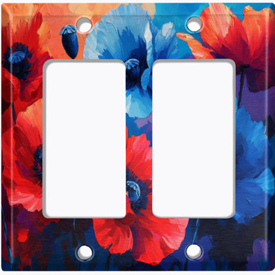 Metal Light Switch Plate Cover; US Standard Size 2 Gang GFI Rocker - Watercolor Style Poppy Flowers