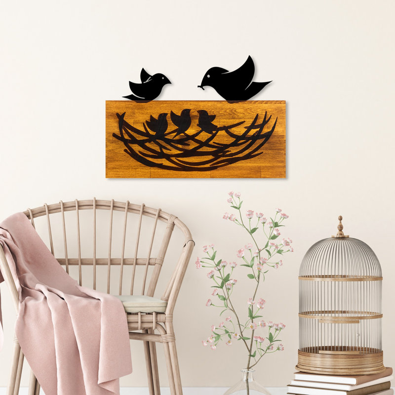 Elegant Decorative Wooden Wall Accessory, Walnut & Black Finish, 22.8 x 15.7 x 1.2 inches | 100% Real Wood (Thickness: 1.2 in) & Metal (Thickness: 0.06 in) | Unique Design for Home Decor, Lightweight (5.9 lbs)