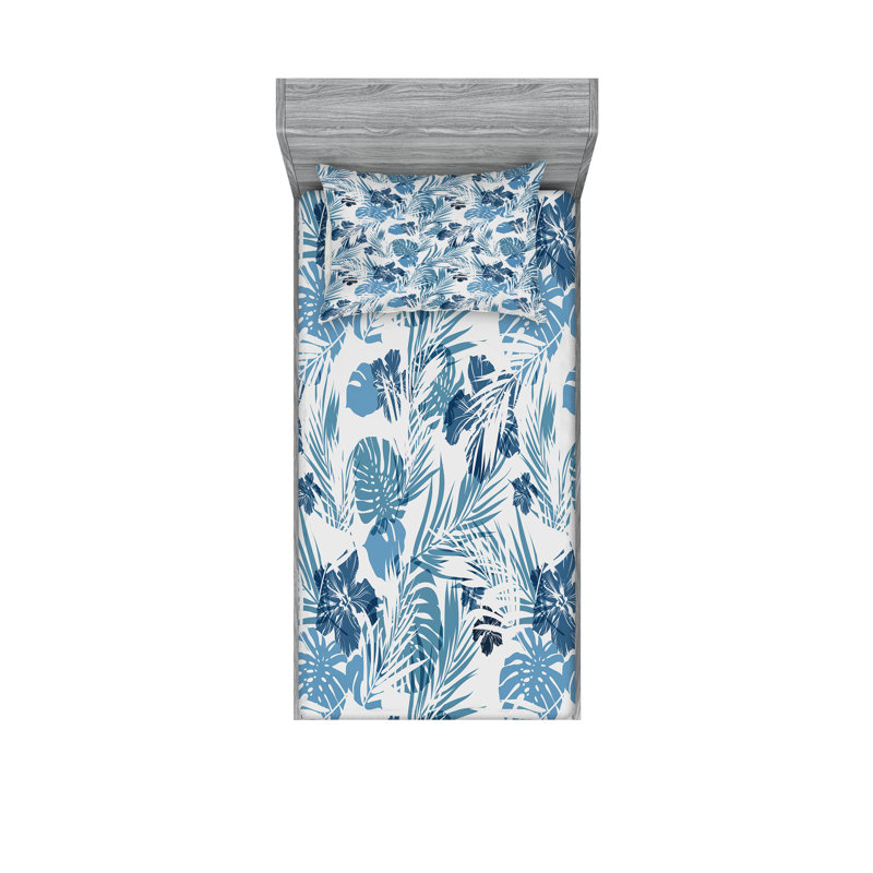Ensemble de drap-housse et taies décoratives Ambesonne, lilas bleu foncé, Ensemble de draps pour lit simple + 1 drap-housse 