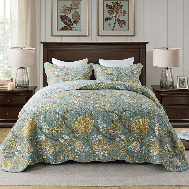 Ensemble de literie HoneiLife King Size en tissu mélangé motif vignes de ferme verte avec taies d'oreiller, Très grand lit